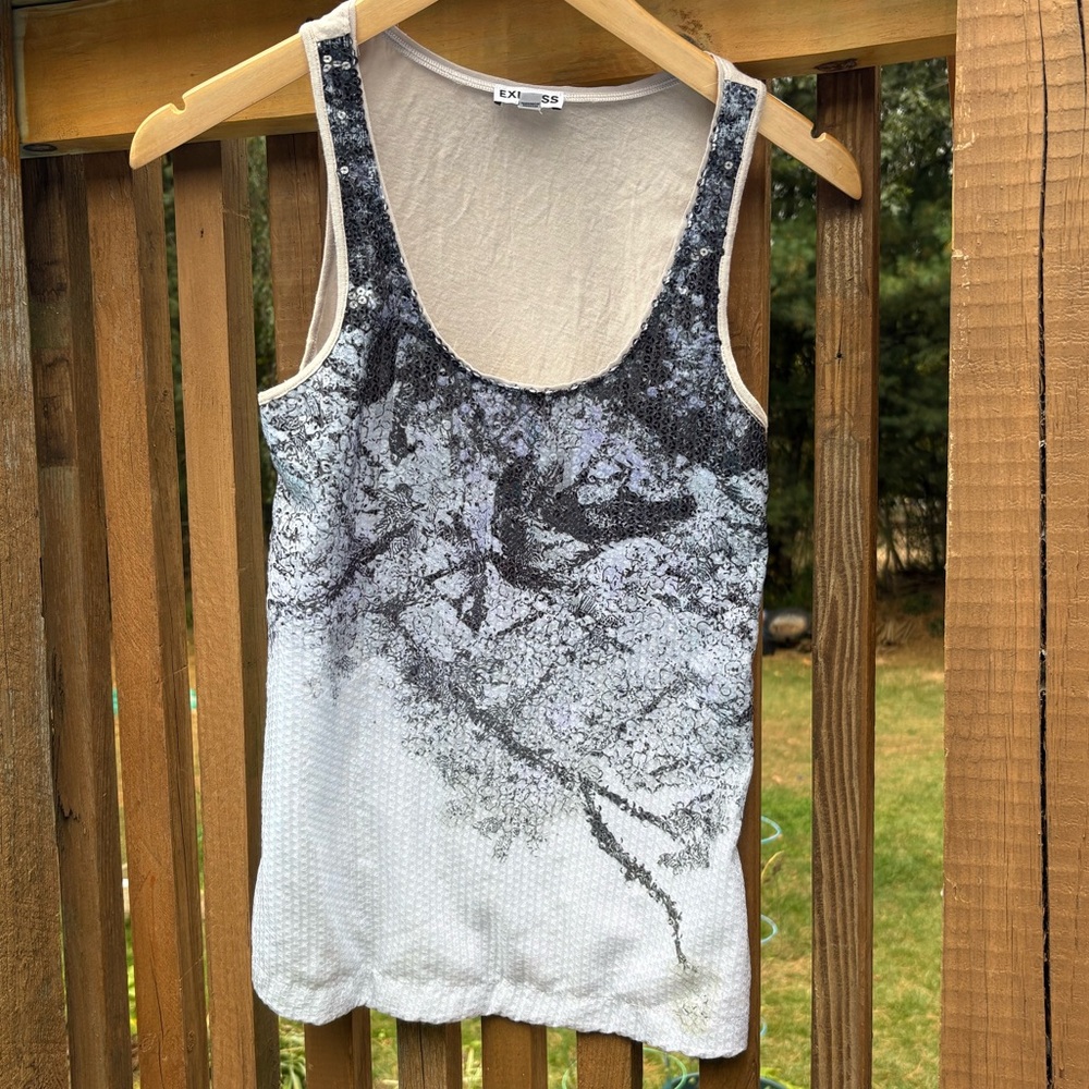 Express Black and Gray Sequined Women's Tank Top